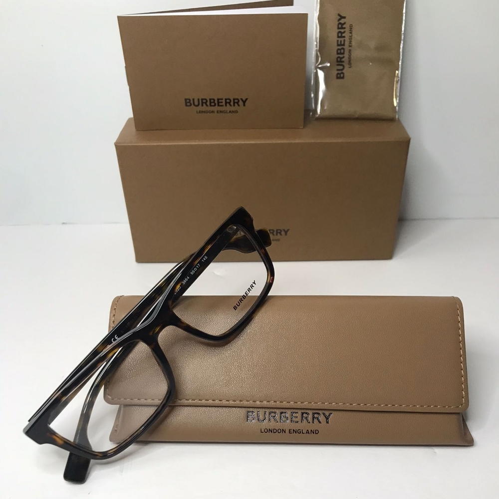 Authentic New BURBERRYMen's Tortoise Square Eyeglass Frames BE2320F386455 - Picture 8 of 15